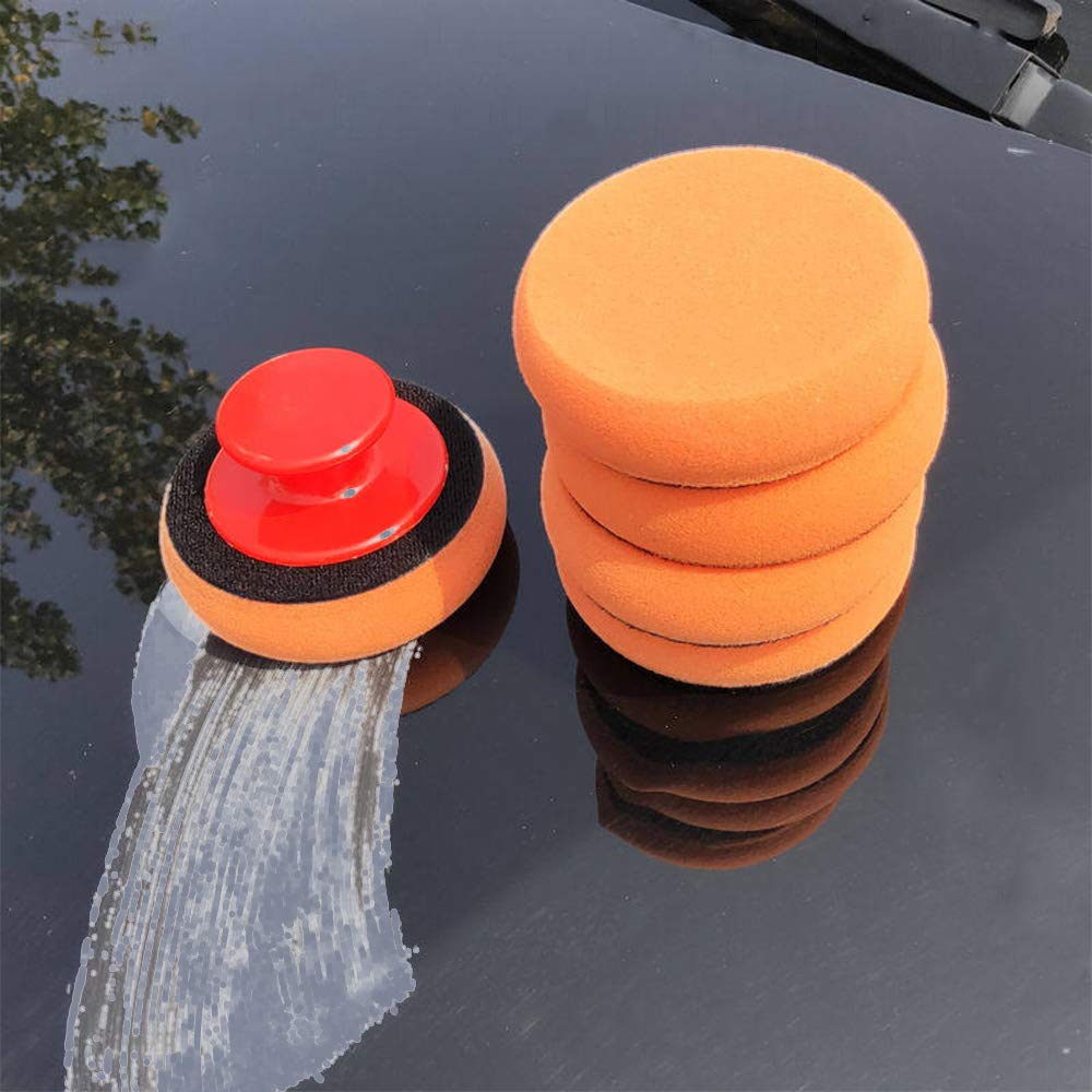 Car Wax Polishing Pad - 6個入りカーワックスアプリケーターパッドキット、ソフトスポンジアプリケーター、グリップハンドル付きフォームワックスパッド、車の研磨と清掃用
