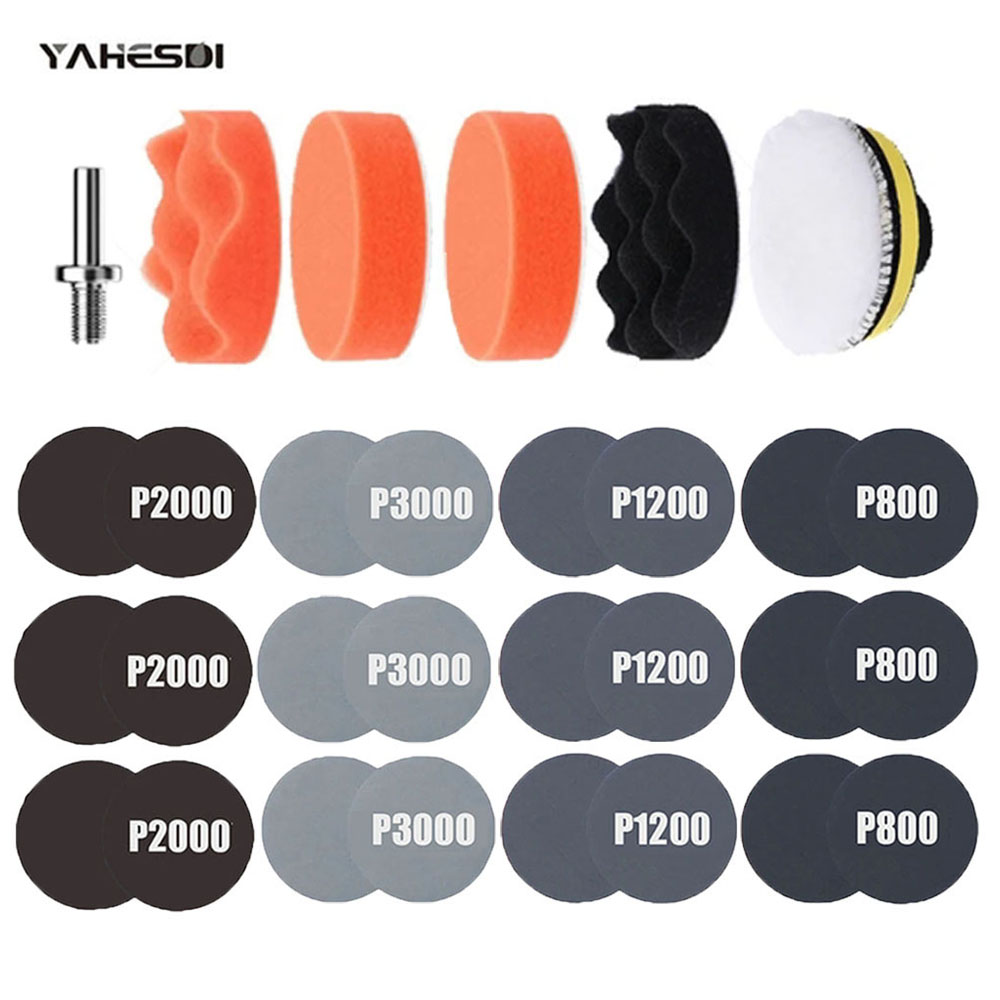 Car Wax Polishing Pad - 車研磨スポンジ 75 ミリメートル 3 インチ研磨ディスク自動車ワックスがけパッドサンドペーパー付きカーディテイリングヘッドライト研磨キット