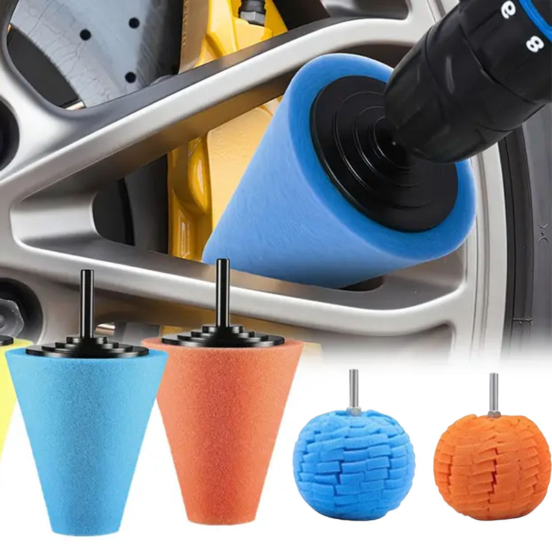 Car Wax Polishing Pad - 車のドリル研磨スポンジパッドキット ハブ研磨パッド 金属コーン研磨ボール リムクリーニング用 自動車ディテーリングケアツール