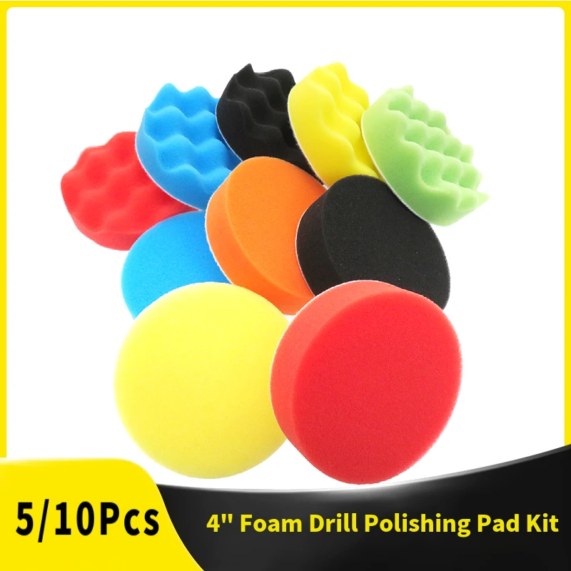Car Wax Polishing Pad - 5/10 個 4 インチフォームドリル研磨パッド 100 ミリメートルスポンジバフパッドキットカーポリッシャーサンディング研磨、ワックスがけシーリング釉薬用